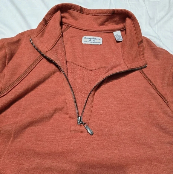 Tommy Bahama Knit 1/4 Zip Pullover in Dusky Orange, Exposed Stitching, EUC! - Picture 5 of 9